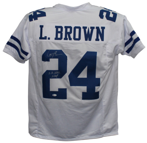Larry Brown Autographed/Signed Pro Style White XL Jersey SB XXX MVP BAS
