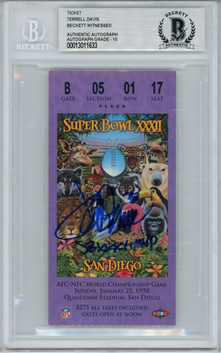 Terrell Davis Autographed Super Bowl XXXII Ticket Stub MVP BAS 10 Slab