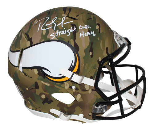 Randy Moss Signed Vikings Authentic Camo Speed Helmet Straight Cash BAS