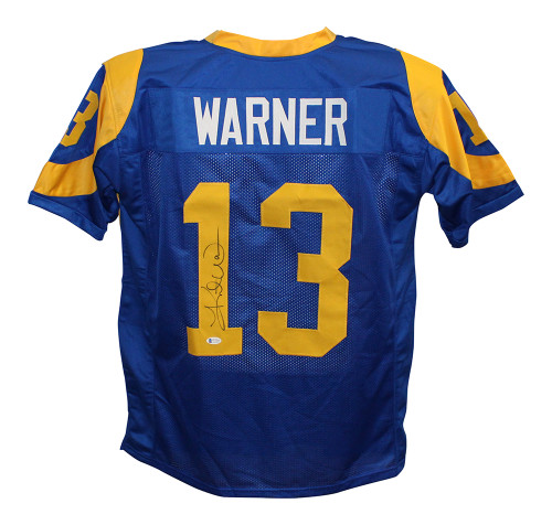 Kurt Warner Autographed/Signed Pro Style TB Blue XL Jersey BAS