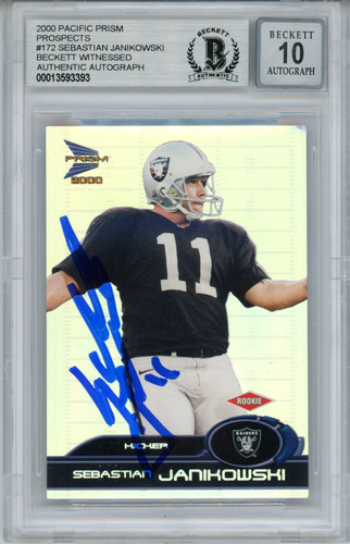Sebastian Janikowski Signed 2000 Pacific Prizm #172 Trading Card BAS 10 Slab