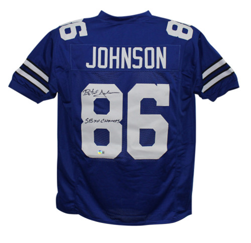 Butch Johnson Autographed/Signed Pro Style Blue XL Jersey SB Champs BAS