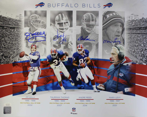 Jim Kelly Thurman Thomas Marv Levy & Reed Signed Bills 16x20 Photo JSA