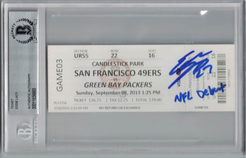 Eddie Lacy Autographed/Signed Green Bay Packers Ticket NFL Debut BAS Slab