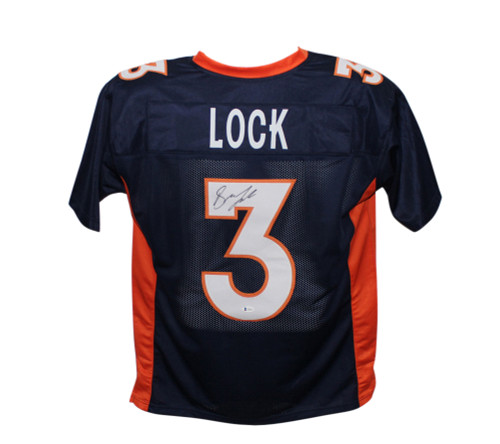 Drew Lock Autographed/Signed Pro Style Blue XL Jersey Beckett BAS
