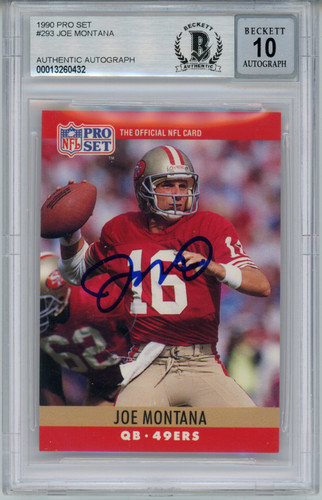 Joe Montana Autographed 1990 Pro Set #293 Trading Card BAS 10 Slab