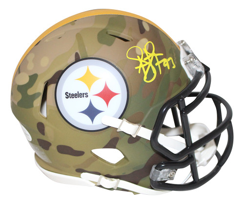 Troy Polamalu Autographed Pittsburgh Steelers Camo Mini Helmet BAS