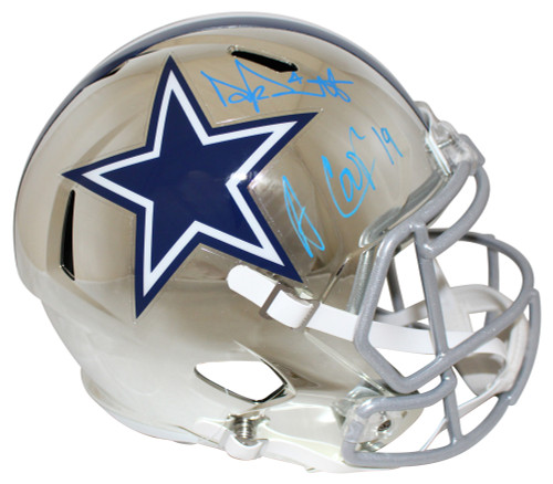 Dak Prescott & Cooper Signed Dallas Cowboys Chrome Replica Helmet BAS