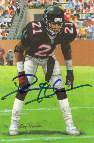 Deion Sanders Autographed Atlanta Falcons Goal Line Art Card (Blue Name Only)