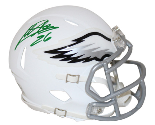 Miles Sanders Autographed Philadelphia Eagles Flat White Mini Helmet JSA
