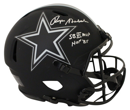 Roger Staubach Signed Dallas Cowboys Authentic Eclipse Helmet 2 Insc BAS