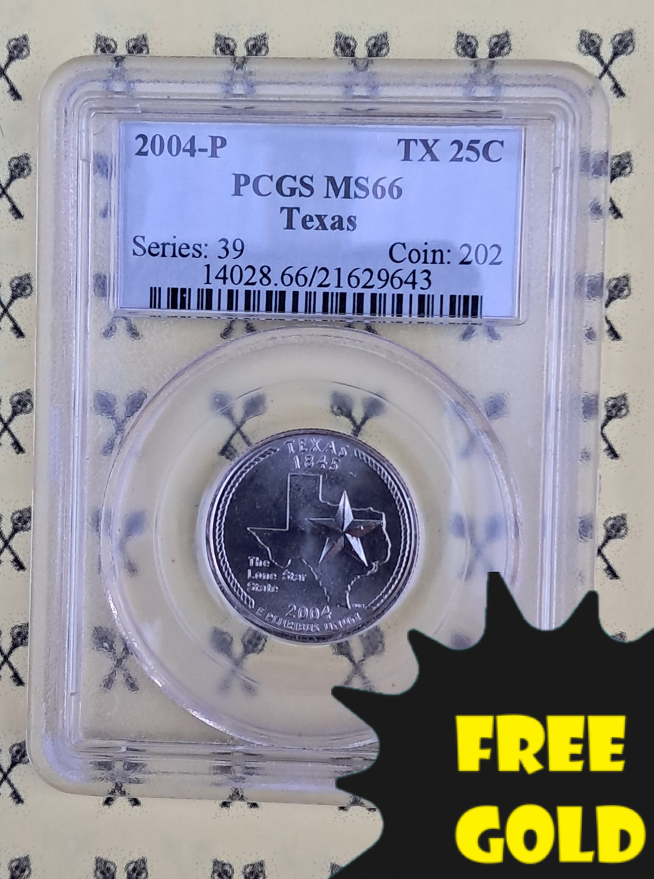 2004-P Texas State Quarter NGC MS 66 with FREE 1/4 GOLDBACK