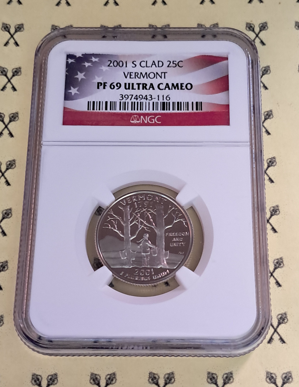 2001-S Vermont State Quarter NGC PF 69 UCam with FREE 1/4 GOLDBACK