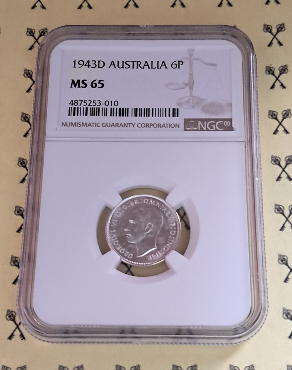 1943-D Aust SILVER 6 Pence NGC MS 65 ONLY 9 GRADED HIGHER w/FREE 1