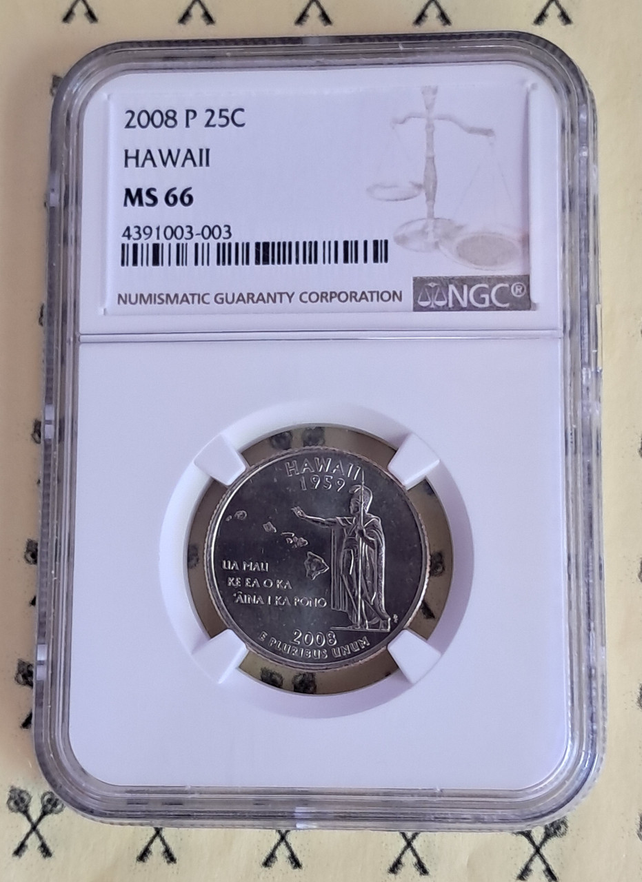 2008 Hawaii Statehood Quarter NGC MS 66 with FREE 1/2 GOLDBACK