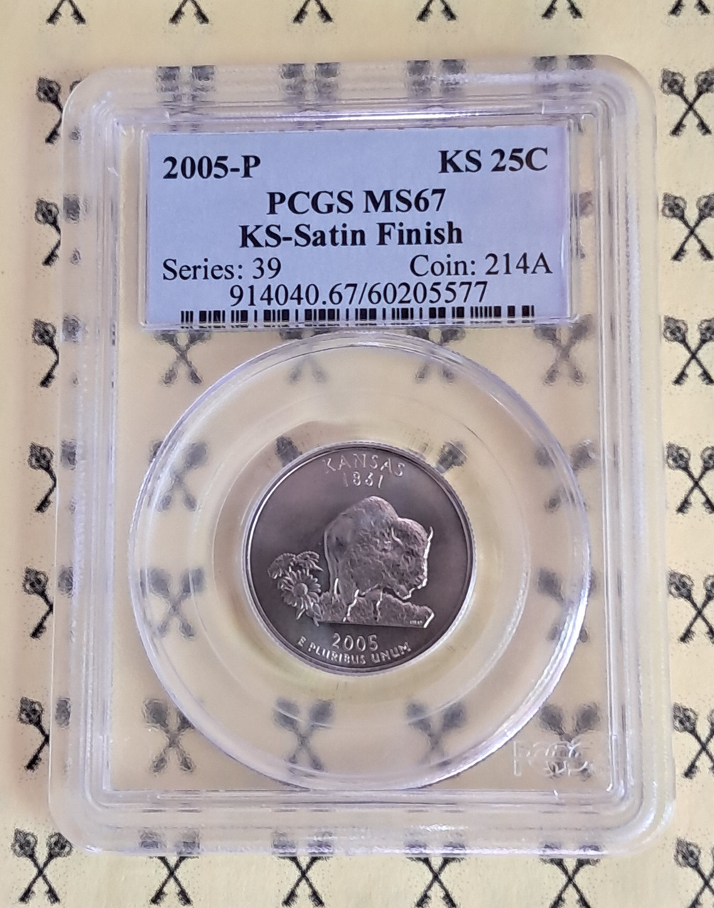 2005 Kansas Satin Quarter PCGS MS 67 with FREE 1/4 GOLDBACK
