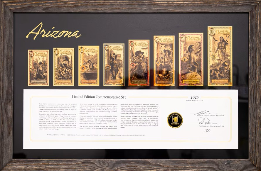 アリゾナフリーダムAnniversary25th 　Arizona 2025 Arizona Alpha Goldbacks Frame w/100 FREE 1/4 Goldbacks SET