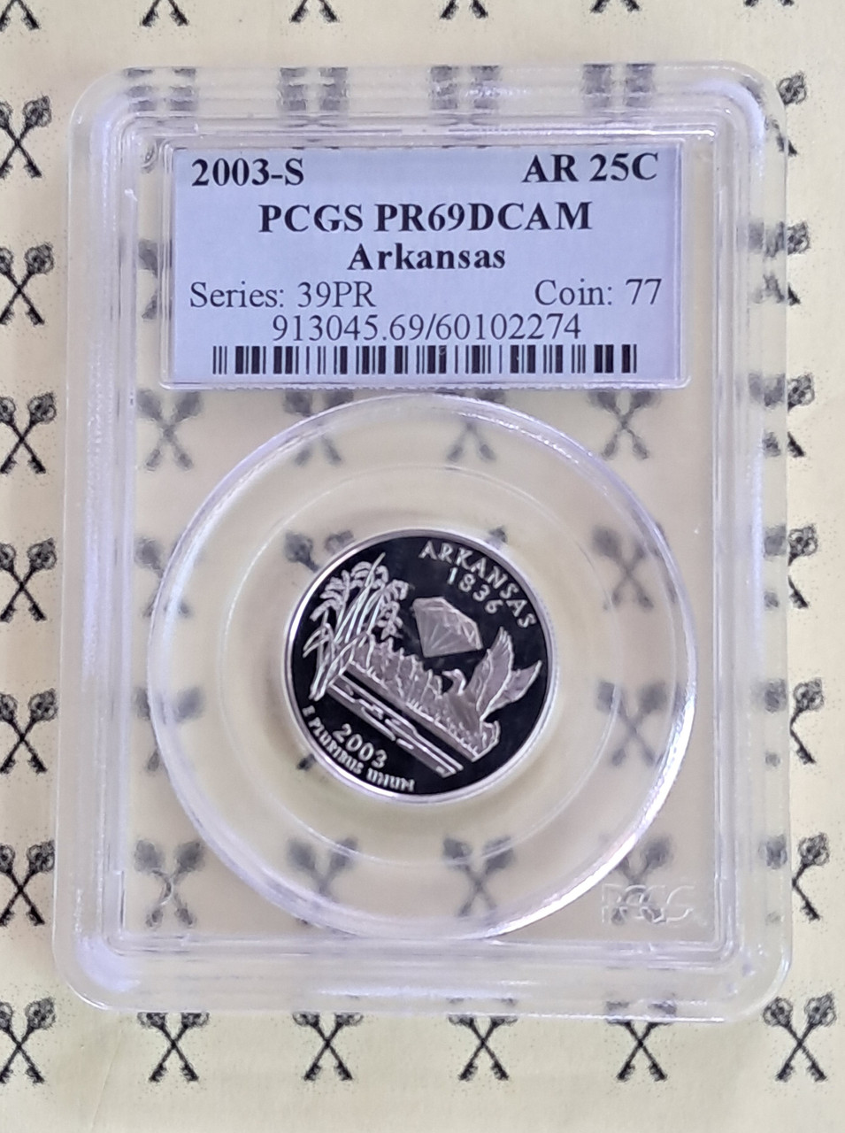 2003-S Arkansas Quarter PCGS PR 69 DCam w/FREE 1/4 GOLDBACK