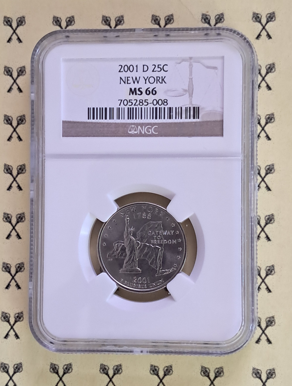 2001-D New York State Quarter NGC MS 66 with FREE 1/4 GOLDBACK