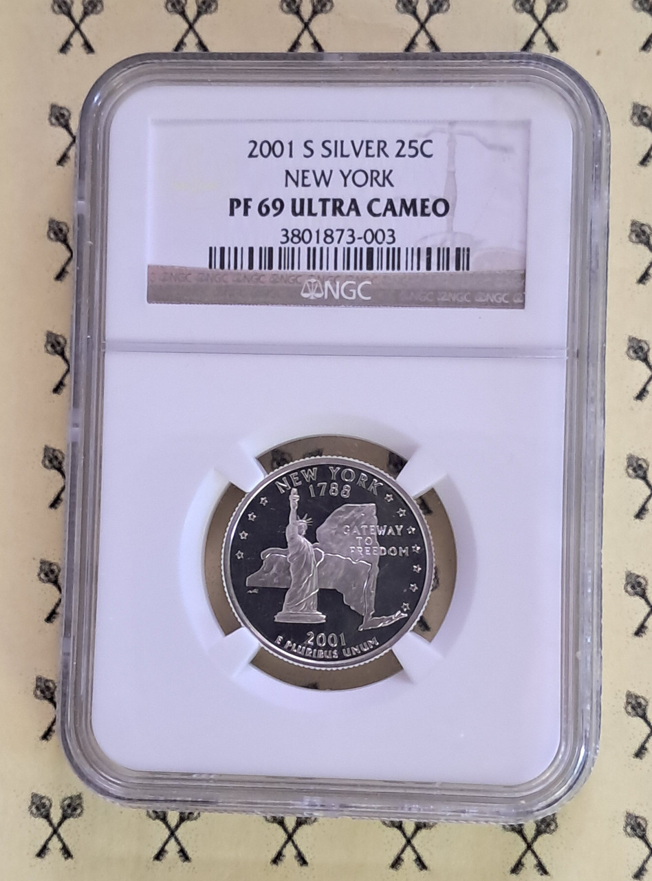 2001-S New York SILVER Quarter NGC PF 69 $25 VALUE with FREE 1/4
