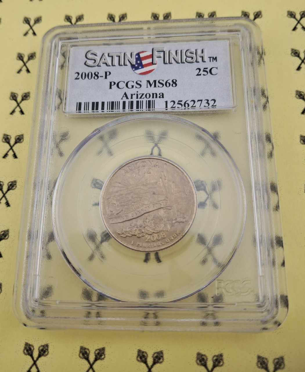 2008-P Arizona Statehood Quarter PCGS MS 68 Satin with FREE 1/4