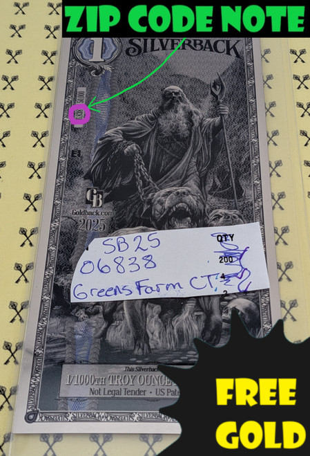 Greens Farm Connecticut Silverback with circled Serial Number and ZIP Code Note & free gold labels