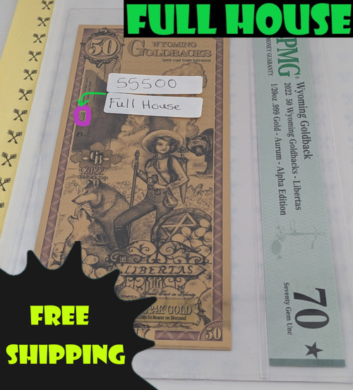 2022 Wyoming Goldback Alpha Circled Serial Number with full house and free shipping labels