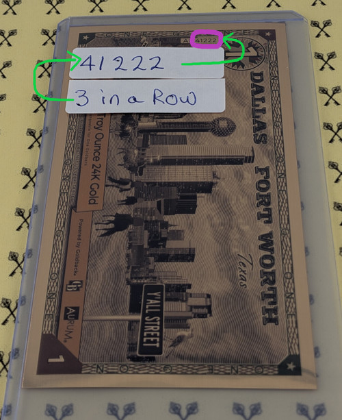 2025 Dallas/Fort Worth Texas 1 Goldback Circled 3 in a ROW 41222 Serial Number