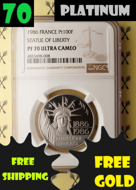 1986 Statue of Liberty PLATINUM NGC PF 70 UCam with Free Goldback and Shipping and 70 and platinum labels