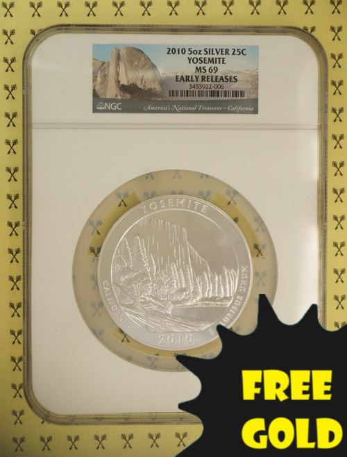 2010 Yosemite 5 Oz SILVER Quarter NGC MS 69 Early Releases with free gold label