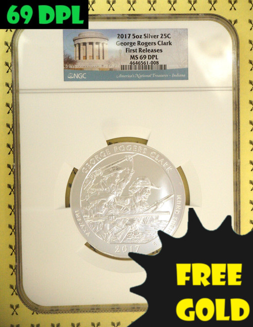 2017 George Rogers Clark 5 Oz SILVER Quarter NGC MS 69 DPL FR with 69dpl and free gold labels