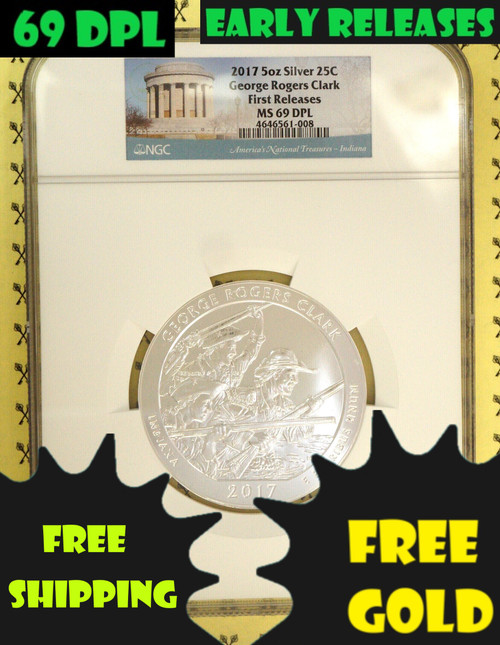 2017 George Rogers Clark 5 Oz SILVER Quarter NGC MS 69 DPL FR with 69dpl and free gold & shipping labels 2017 George Rogers Clark 5 Oz SILVER Quarter NGC MS 69 DPL FR with 69dpl and free gold & shipping labels