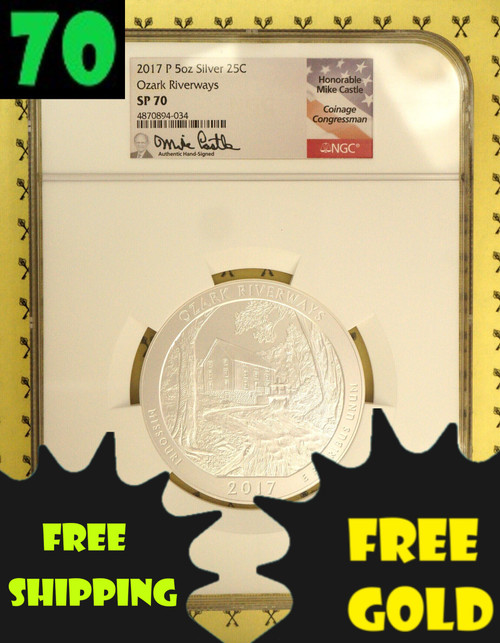 2017-P Ozark 5 Oz SILVER NGC SP 70 Castle with free Gold and shipping and 70 labels