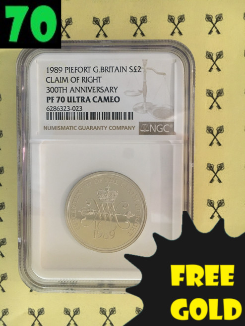 1989 Piefort Claim of Right G. Britain SILVER £2 NGC PF 70 UCam with free Goldback label