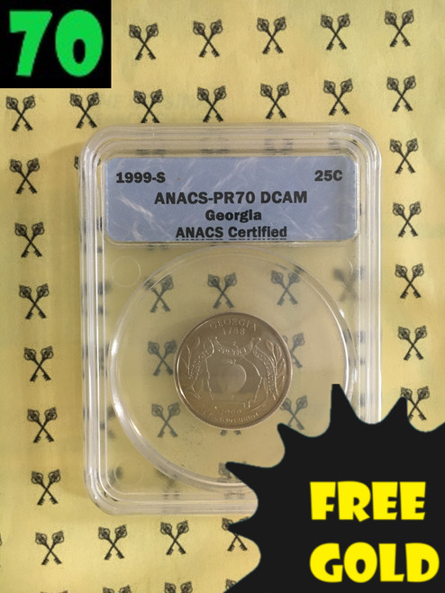 1999-S Georgia State Quarter PERFECT ANACS PR70 Deep Cameo with free Gold and 70 labels