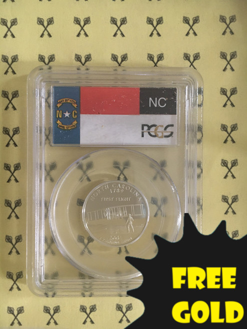 2001-S North Carolina Silver Quarter PCGS PR 69 DCam Flag label with free Gold label