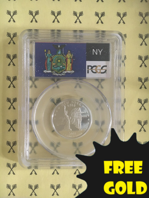 2001-S New York Silver State Quarter PCGS PR69 DCam Flag label will free Gold label