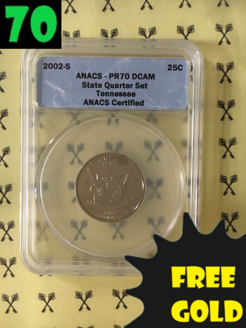 2002-S Tennessee State Quarter PERFECT ANACS PR70 Deep Cameo with free Gold and 70 labels