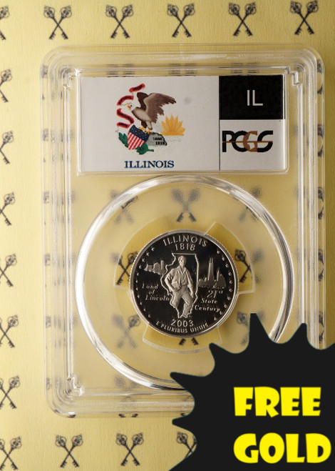2003-S Illinois SILVER Quarter PCGS PR 69 DCam Flag label with free Gold label