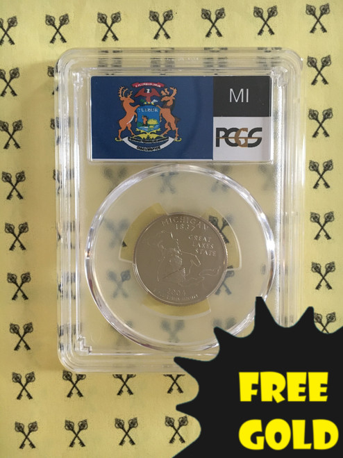 2004-S Michigan State Quarter PCGS PR 69 DCam Flag label with free gold label