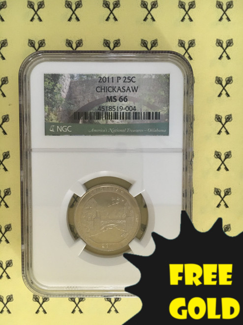 2011-P (Oklahoma) Chickasaw ATB Quarter NGC MS 66 with free gold label