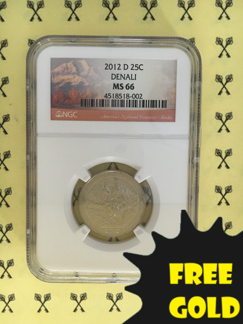 2012-D (Alaska) Denali ATB Quarter NGC MS 66 with free gold label