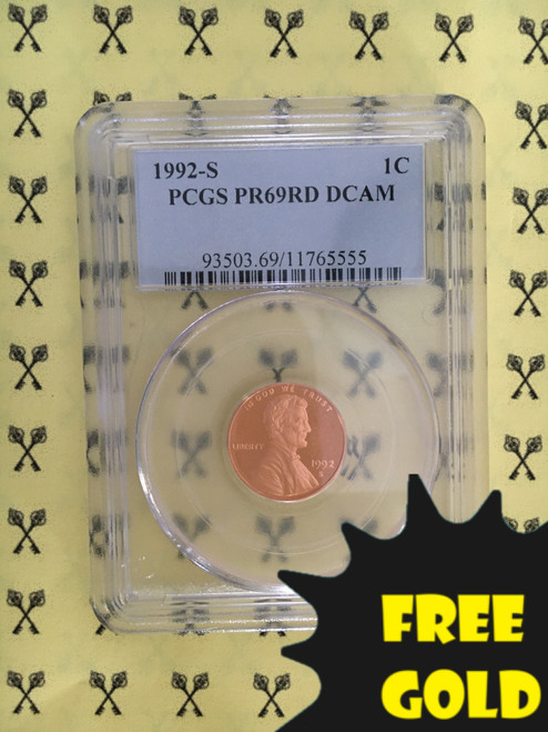 1992-S Lincoln Memorial Cent PCGS PR 69 Deep Cameo Red with Free Gold label