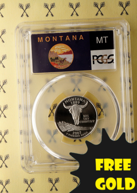 2007-S Montana SILVER Quarter PCGS PR 69 DCam Flag label with free gold label