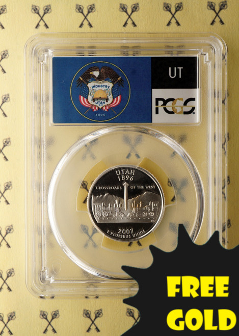 2007-S Utah SILVER Quarter PCGS PR 69 DCam Flag label with free gold label