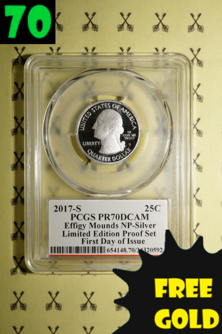 2017-S Effigy Mounds (Iowa) SILVER Limited Edition PCGS PR70 DCam FDI Mercanti with free gold and 70 labels