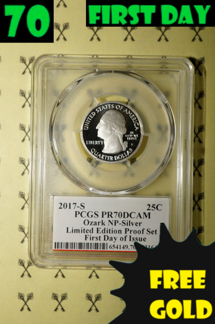 2017-S Ozark (Missouri) SILVER Limited Edition PCGS PR70 DCam First Day Mercanti with free gold and 70 first day labels
