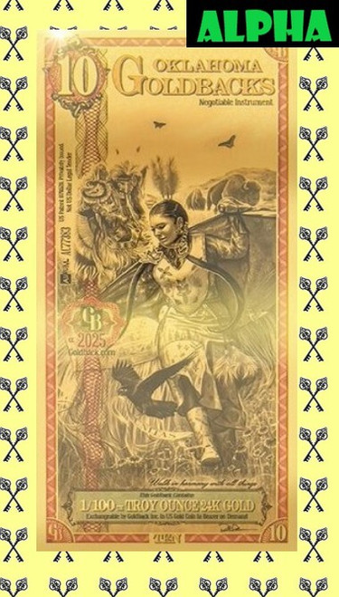 2025 Oklahoma 10 Goldback Alpha with Alpha label