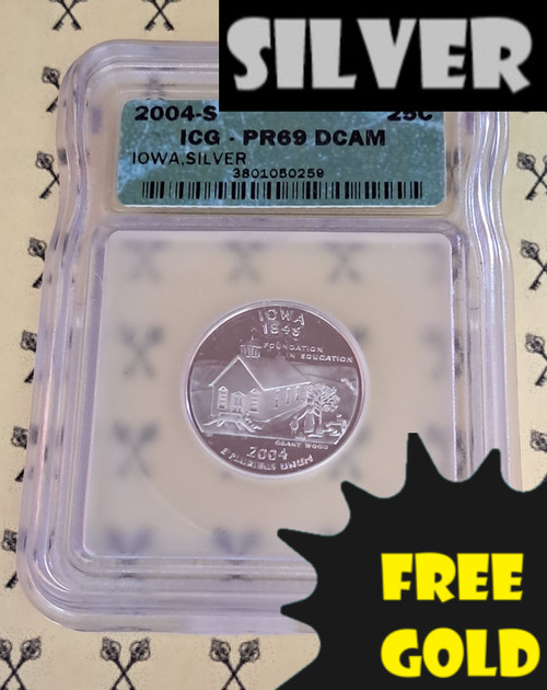 2004-S Iowa SILVER Quarter ICG PR 69 DCam with FREE 1/2