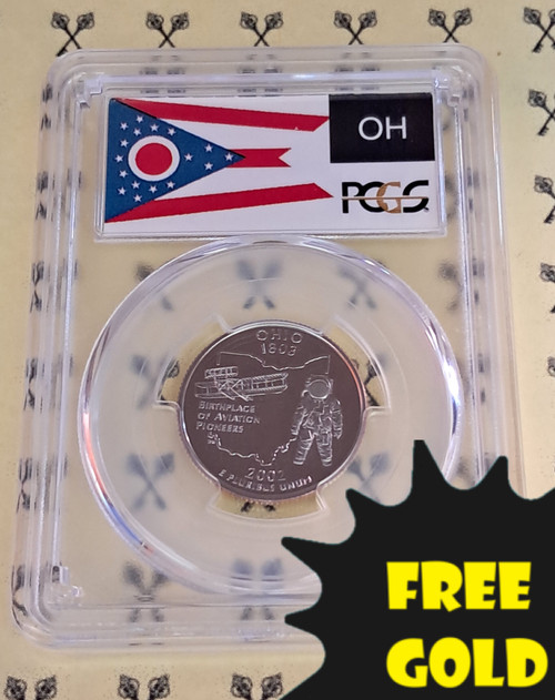 2002-S Ohio State Quarter PCGS 69 DCam Flag Label with free gold label